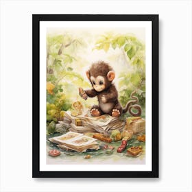 Monkey Painting Board Gaming Watercolour 1 Art Print