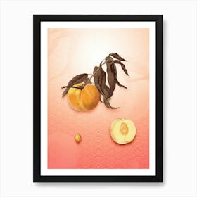 Peach Vintage Botanical in Peach Fuzz Seigaiha Wave Pattern n.0277 Art Print