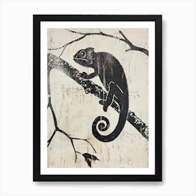 Black Chameleon Tree Silhouette 2 Art Print