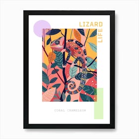 Coral Chameleon Modern Illustration 3 Poster Art Print