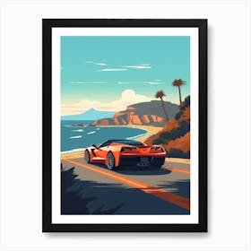 A Chevrolet Corvette In The Pacific Coast Highway Car Illustration 4 Art Print