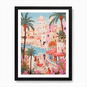 Hammamet Tunisia 1 Vintage Pink Travel Illustration Art Print