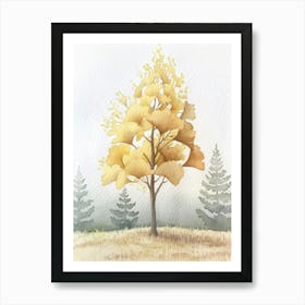 Ginkgo Tree Atmospheric Watercolour Painting 2 Art Print