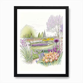 Keukenhof Gardens, Netherlands Vintage Pencil Drawing Art Print