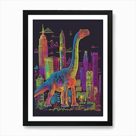 Neon Brachiosaurus In A Cityscape 2 Art Print