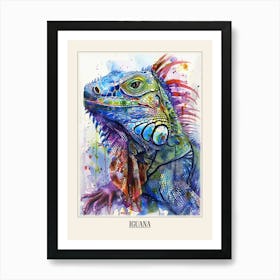 Iguana Colourful Watercolour 3 Poster Art Print