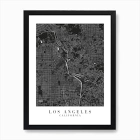 Los Angeles California Minimal Black Mono Street Map  Art Print