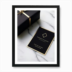 Black Card Engagement Invitation Featuring A Sleek Modern Geometric Design Bathed In A Luxurious G (6) Art Print