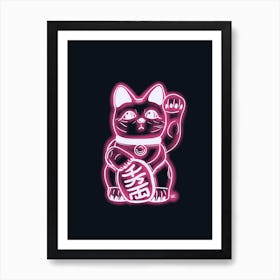 Peony Pink Neon Cat Art Print