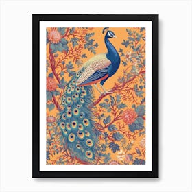 Orange Peacock Floral Wallpaper 2 Art Print