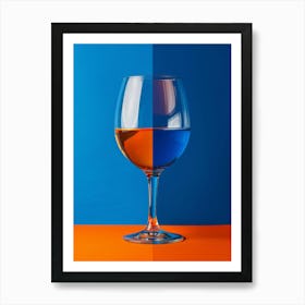 Wine Glass On Blue And Orange Background 1 Art Print