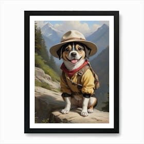 Dog In A Hat Explorer Dog lover Gift Art Print