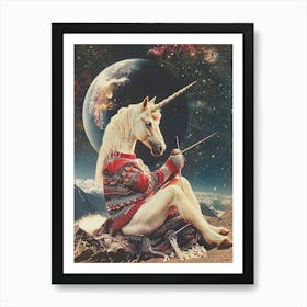 Unicorn Knitting In Space Abstract Collage 2 Art Print