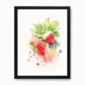 Everbearing Strawberries, Plant, Storybook Watercolours Art Print