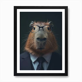 Funny Capybara With Glasses In A Suit Attire Art Print