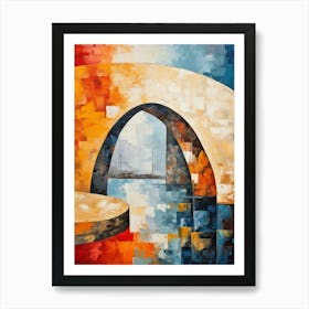 Stone Bridges IV, Avant Garde Abstract Vibrant Colorful Painting in Cubism & Van Gogh Style Art Print