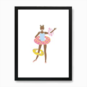 Party Ring Hula Hoop Girl, Fun Circus Animal, Cake, Biscuit, Sweet Treat Print, Portrait Art Print