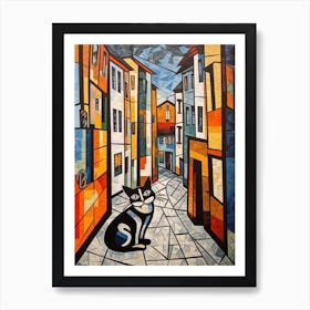 Painting Of Prague With A Cat In The Style Of Cubism, Picasso Style 4 Art Print