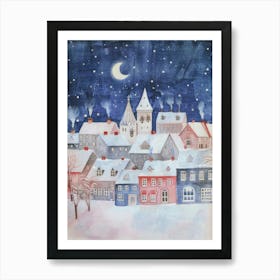 Whimsical Christmas Village at Night Art Print