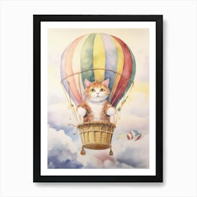 Baby Cat 2 In A Hot Air Balloon Art Print