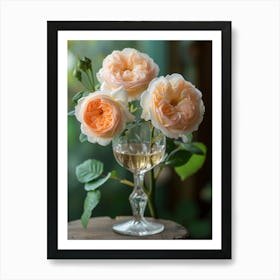 English Roses Painting Rose In A Wine Glass 2 Art Print