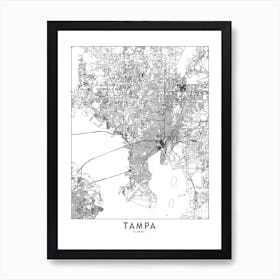 Tampa White Map Art Print