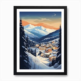 Winter Travel Night Illustration Whistler Canada 1 Art Print