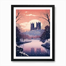 Winter Travel Night Illustration Durham United Kingdom 1 Art Print