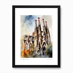 La Sagrada Familia, Barcelona, Spain 3 Watercolour Travel Poster Art Print