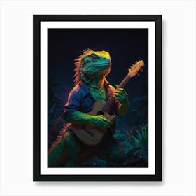 Iguana Playing Guitar 1 Art Print