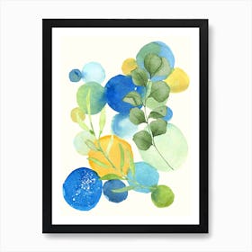 Abstract watercolor with eucalytus branches Art Print