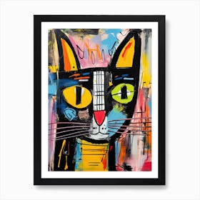 Cat and Canvas: Basquiat's Purrfect Street Art Art Print