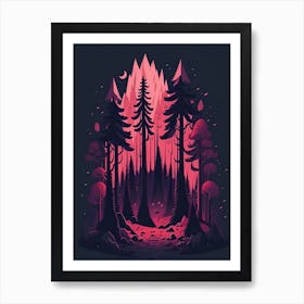 A Fantasy Forest At Night In Red Theme 60 Art Print