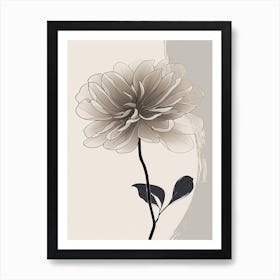 Dahlia Line Art Flowers Illustration Neutral 16 Art Print