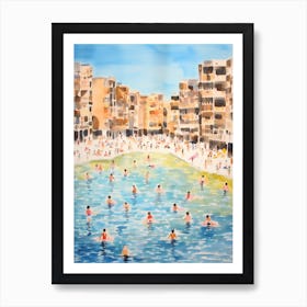 Swimming In Barcelona Spain Watercolour Art Print