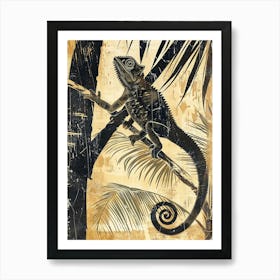 Chameleon In The Palm Trees Block Print Art Print