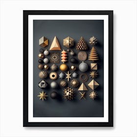 Gold And Black Christmas Baubles Collection  Art Print