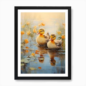 Floral Ornamental Duckling Painting 3 Art Print