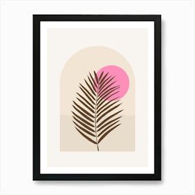 Palm Leaf Sun And Ocean Olive And Pink Art Print