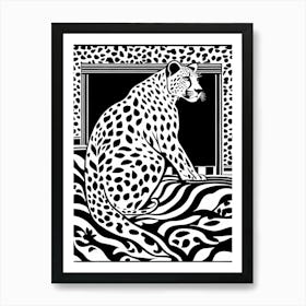 Cheetah Lino cut Black And White Lines, animal art, 174 Art Print