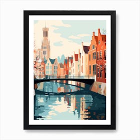 Vintage Winter Travel Illustration Bruges Belgium 5 Art Print