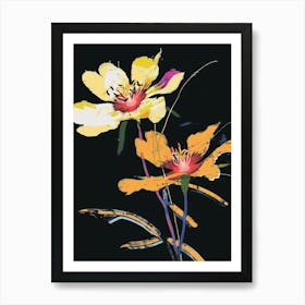 Neon Flowers On Black Buttercup 1 Art Print