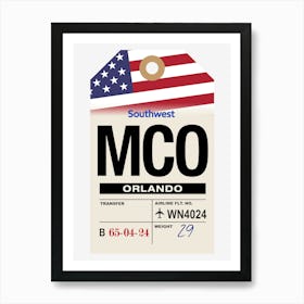 Orlando (MCO) Florida, USA Vintage Airline Luggage Tag Art Print