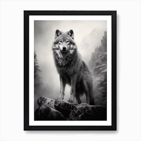 Himalayan Wolf Portrait Black And White 2 Art Print