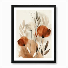 Flowers In Beige, Brown And White Tones, Using Simple Shapes In A Minimalist And Elegant 9 Art Print