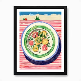 A Plate Of Octopus Salad, Top View Food Illustration 4 Art Print