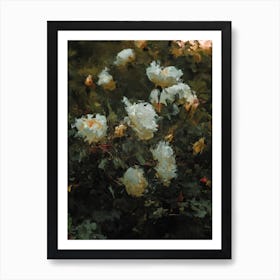White Rose Flowers Garden Oil Painting Art Print
