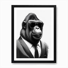 Gorilla In Tuxedo Gorillas Pencil Sketch 1 Art Print