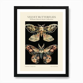 Velvet Butterflies Collection Dark Butterflies William Morris Style 10 Art Print