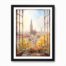 Window View Of Warsaw Poland In Autumn Fall, Watercolour 4 Art Print